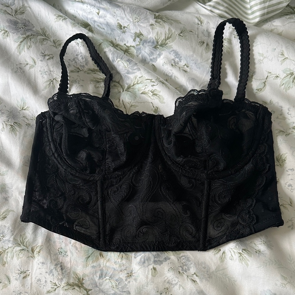 Gilligan & O'Malley Black Lace Longline Bustier Bra